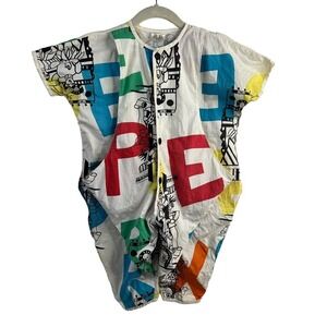Vintage 80's Deux Par Deux All Over Print Short Sleeve Romper Jumper Kids 18 Mo